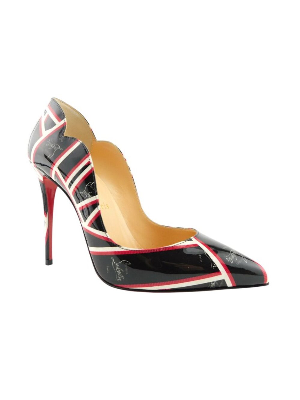 CHRISTIAN LOUBOUTIN Logo Black Patent Leather Scalloped Heel Pumps 36